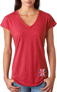Ladies Union Jack T-shirt Bottom Print Triblend V-Neck - Yoga Clothing for You