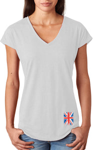 Ladies Union Jack T-shirt Bottom Print Triblend V-Neck - Yoga Clothing for You