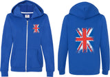 Ladies Union Jack Full Zip Hoodie Front and Back - Yoga Clothing for You