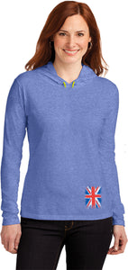 Ladies Union Jack T-shirt Flag Bottom Print Hooded Shirt - Yoga Clothing for You