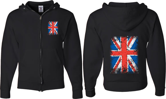 Union Jack Full Zip Hoodie Front and Back - Yoga Clothing for You