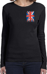 Ladies Union Jack T-shirt Flag Pocket Print Long Sleeve - Yoga Clothing for You