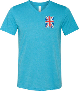 Union Jack T-shirt Flag Pocket Print Tri Blend V-Neck - Yoga Clothing for You