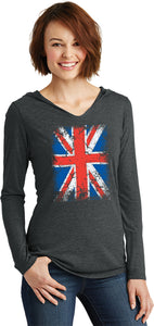 Ladies Union Jack T-shirt Flag Tri Blend Hoodie - Yoga Clothing for You