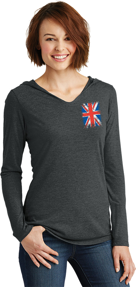 Ladies Union Jack T-shirt Pocket Print Tri Blend Hoodie - Yoga Clothing for You