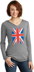 Ladies Union Jack T-shirt Flag Tri Blend Hoodie - Yoga Clothing for You