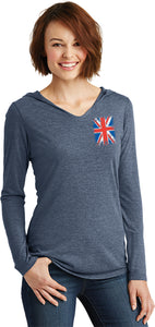 Ladies Union Jack T-shirt Pocket Print Tri Blend Hoodie - Yoga Clothing for You