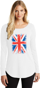 Ladies Union Jack T-shirt Flag Tri Blend Long Sleeve - Yoga Clothing for You
