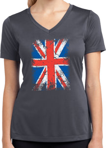 Ladies Union Jack T-shirt Flag Moisture Wicking V-Neck - Yoga Clothing for You