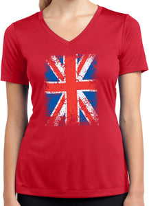 Ladies Union Jack T-shirt Flag Moisture Wicking V-Neck - Yoga Clothing for You