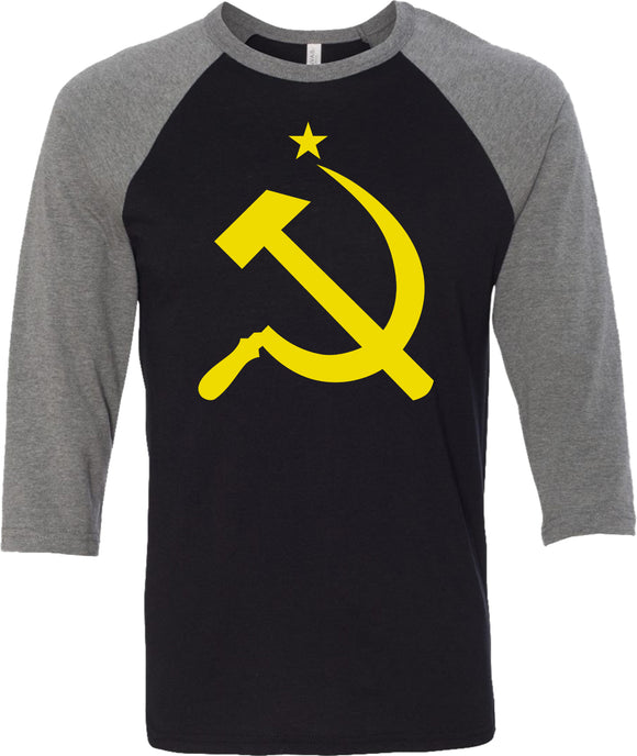 Soviet Union T-shirt Yellow Hammer and Sickle Raglan - Yoga Clothing for You