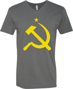 Soviet Union T-shirt Yellow Hammer and Sickle V-Neck - Yoga Clothing for You