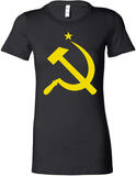 Ladies Soviet Union Yellow Hammer and Sickle Longer Length Tee - Yoga Clothing for You