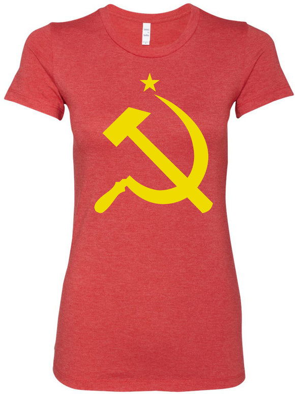 Ladies Soviet Union Yellow Hammer and Sickle Longer Length Tee - Yoga Clothing for You