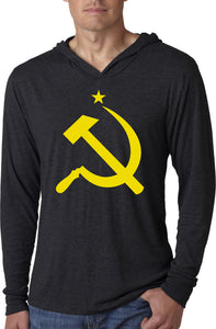 Soviet Union T-shirt Yellow Hammer and Sickle Lightweight Hoodie - Yoga Clothing for You