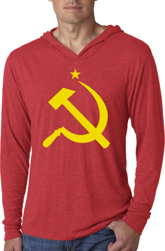 Soviet Union T-shirt Yellow Hammer and Sickle Lightweight Hoodie - Yoga Clothing for You