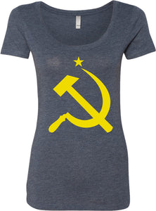 Ladies Soviet Union T-shirt Yellow Hammer and Sickle Scoop Neck - Yoga Clothing for You