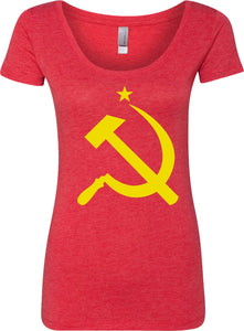 Ladies Soviet Union T-shirt Yellow Hammer and Sickle Scoop Neck - Yoga Clothing for You