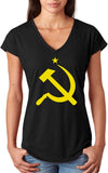 Ladies Soviet Union Tee Yellow Hammer and Sickle Triblend V-Neck - Yoga Clothing for You