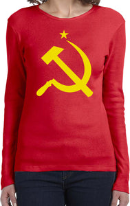 Ladies Soviet Union T-shirt Yellow Hammer and Sickle Long Sleeve - Yoga Clothing for You