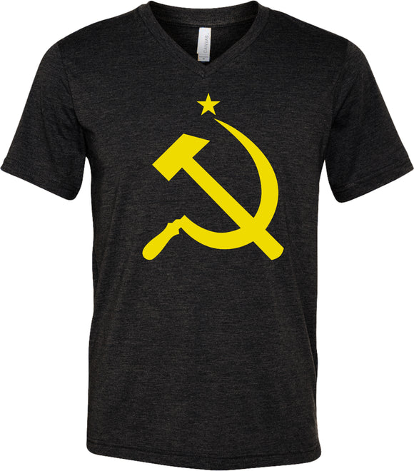 Soviet Union T-shirt Yellow Hammer and Sickle Tri Blend V-Neck - Yoga Clothing for You