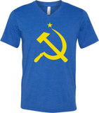 Soviet Union T-shirt Yellow Hammer and Sickle Tri Blend V-Neck - Yoga Clothing for You
