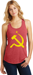 Ladies Soviet Union Tank Top Yellow Hammer and Sickle Racerback - Yoga Clothing for You