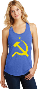 Ladies Soviet Union Tank Top Yellow Hammer and Sickle Racerback - Yoga Clothing for You