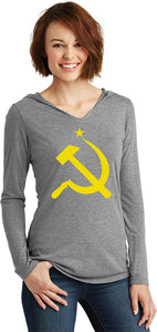 Ladies Soviet Union Yellow Hammer and Sickle Tri Blend Hoodie - Yoga Clothing for You