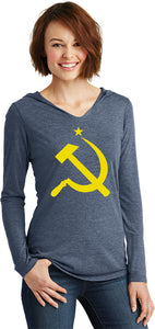 Ladies Soviet Union Yellow Hammer and Sickle Tri Blend Hoodie - Yoga Clothing for You