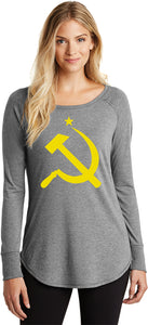 Ladies Yellow Hammer and Sickle Tri Blend Long Sleeve - Yoga Clothing for You