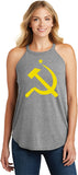 Ladies Soviet Union Yellow Hammer and Sickle Tri Rocker Tank Top - Yoga Clothing for You