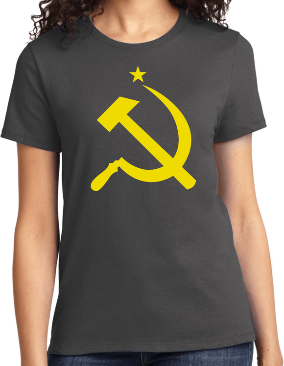 Ladies Soviet Union T-shirt Yellow Hammer and Sickle Tee - Yoga Clothing for You