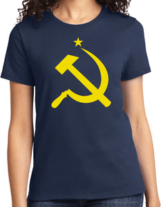 Ladies Soviet Union T-shirt Yellow Hammer and Sickle Tee - Yoga Clothing for You