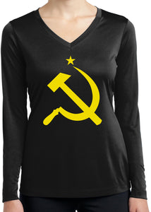 Ladies Yellow Hammer and Sickle Dry Wicking Long Sleeve - Yoga Clothing for You