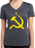 Ladies Soviet Union Yellow Hammer and Sickle Dry Wicking V-Neck - Yoga Clothing for You