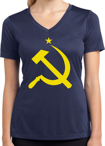 Ladies Soviet Union Yellow Hammer and Sickle Dry Wicking V-Neck - Yoga Clothing for You